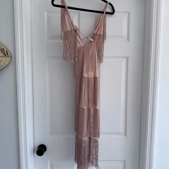 ASOS Fringe Midi Dress Blush Pink Gatsby Flapper 20s Inspired Party Cocktail 6 - Picture 4 of 7